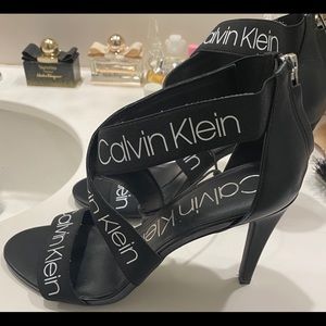 Calvin Klein black sloane logo heels